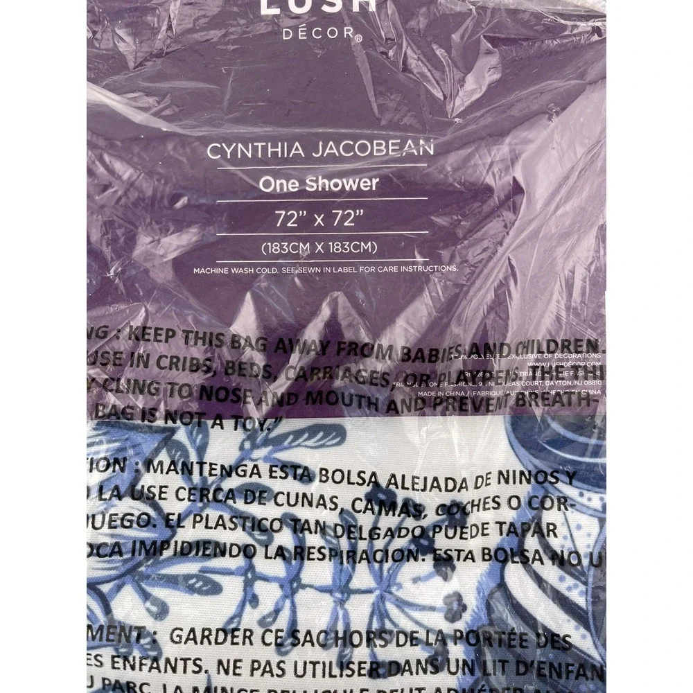 Brand New in Package- Cynthia Jacobean‎ Shower Curtain Lush Blue Floral 72